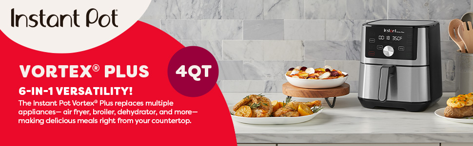 VORTEX Plus 7-in-1 air fryer , showcasing the air fryer on a kitchen table with dishes.