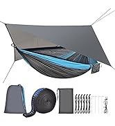 FIRINER Camping Hammock with Mosquito Net Rain Fly Heavy Duty Tree Strap Nylon Parachute Single D...
