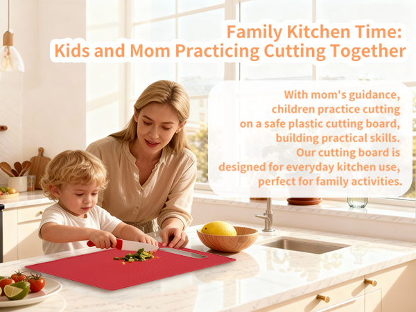 Lightweight plastic cutting board with handle hole, 13.78 x 9.84 inches, easy to store and hang