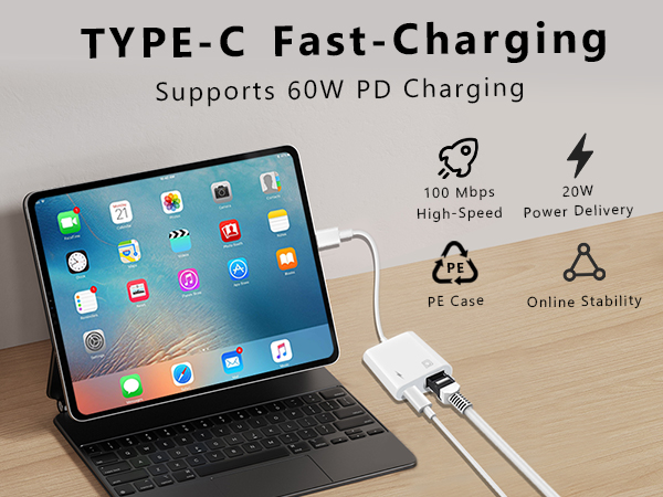 USB C to Ethernet adapter USB C to RJ45 Ethernet adapter iPad Ethernet adapter to USB C