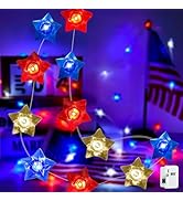 kolpop 4th of July Decorations Red White and Blue Lights [2 Pack] 20 LED Stars Fairy Lights, Batt...