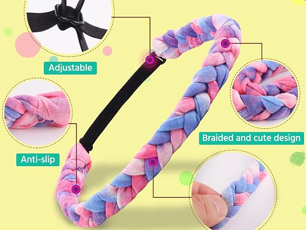 Adjustable Tie Dye Braid Girl Headband