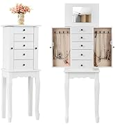 Giantex Standing Jewelry Armoire Cabinet with 4 Drawers, Flip Top Mirror, Top Storage Compartment...
