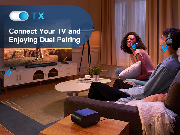 Bluetooth Transmitter Receiver for TV Airplane Home Stereo Wireless Adapter Low Latency Dual Link