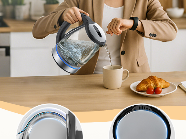 Electric Kettle Glass 2L, 1500W Fast Boiling Hot Water Boiler with Auto Shut-Off, LED Light