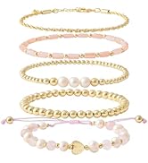 GOOJIDS Tiny Pearl Gold Heart Beaded Bracelets For Women Dainty Gold Plated Pearls Stack Gold Lay...