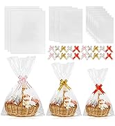 Labeol 50pcs Cellophane Bags 3 Sizes Cellophane Wrap for Gift Baskets 24x30 16x24 12x18 Large Cle...