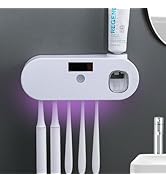 Toothbrush Holder Wall Mounted for Bathrooms, Smart Clean Toothbrush Holder with Solar Charging, ...
