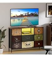 VASICAR Pattern Dresser with LED Lights and Power Outlets, Dresser TV Stand with 8 Drawers for 55...