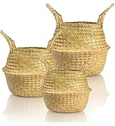 MANYOND Seagrass Plant Basket Set of 3, Woven Planter with Liner with Handles
