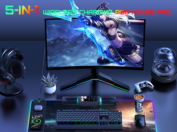 5-in-1 wireless charging rgb mouse pad