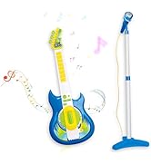 Contixo TG4 Musical Guitar and Microphone Set for Kids, Blue Electric Guitar Toys Starter Kit wit...