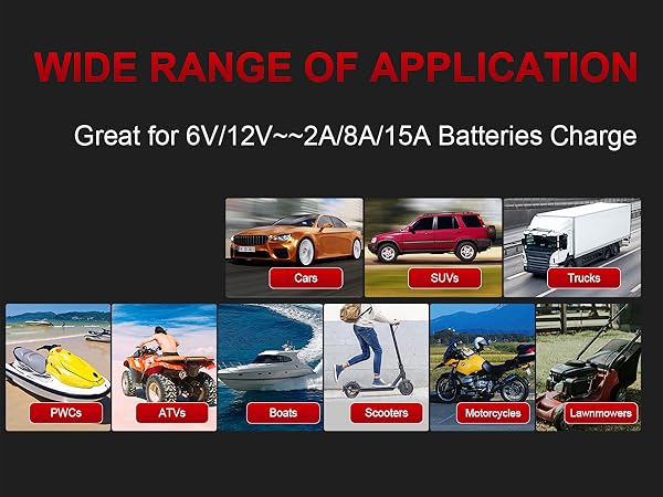 2/8/15Amp 6/12V Fully Automatic Smart Trickle Charger