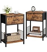 YAUKOMEL Nightstand Set of 2,End Table with Fabric Drawer,Side Table Set of 2,Storage Shelf,Bedsi...
