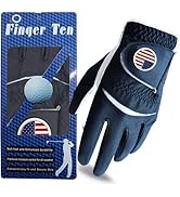 FINGER TEN Golf Gloves Men Right Handed Golfer eft Hand with Ball Marker Leather Premium Weathers...