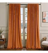 Burnt Orange Velvet Curtains 84 Inch Length for Living Room Darkening 2 Panels Back Tab Pocket Th...