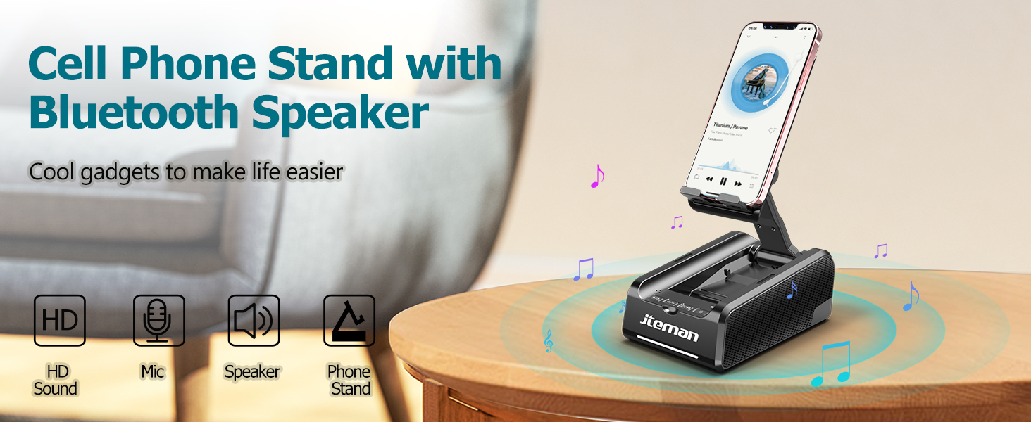 jteman cell phone stand with speaker