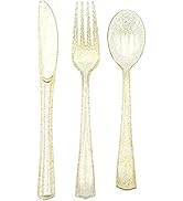 hapray 180PCS Gold Plastic Silverware Set, Disposable Glitter Gold Cutlery, Flatware Set, 60 Gold...