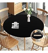 Obstal Fitted Round Table Cloth, Reversible Waterproof Stain Resistant Elastic Stretch Tablecloth...