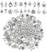 DICOSMETIC 80Pcs Flower Charms Set Tibetan Style Alloy Charm Pendants Antique Silver Sunflower Ro...