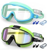 VegoVia Kids Swim Goggles 2 Pack, Anti-Fog UV Protection Wide View Swimming Goggles for Kids 3-15...