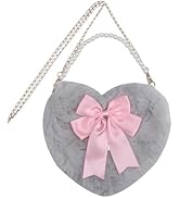 Amamcy Faux Fur Heart Shape Purse for Women Fluffy Bowknot Crossbody Bag with Pearl Handle Furry ...