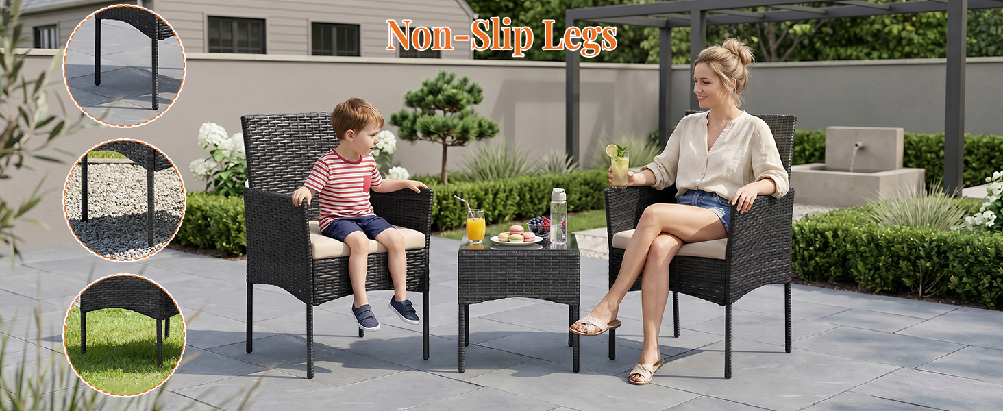 3-Piece Wicker Set with Non-Slip Legs for Stability