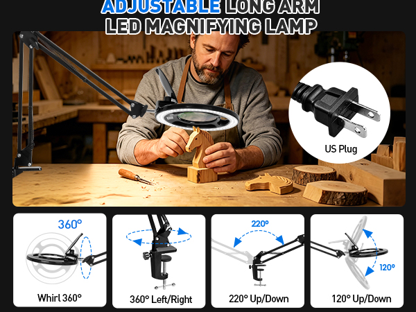 lighted magnifier lamp light swing arm desk lamps jewelry magnifying glass swing input 110-220Varm