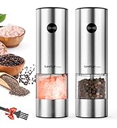 SIMPLETASTE Electric Salt and Pepper Grinder Set Automatic One Handed, Stainless Mill Shakers wit...