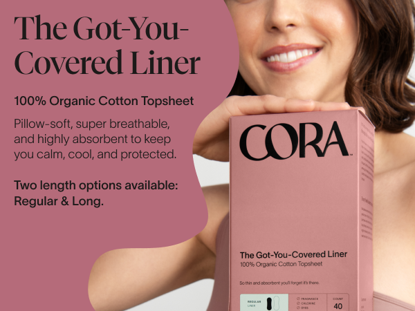cora period liner panty liners 100% organic cotton topsheet feminine care regular long
