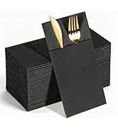 KAMMAK Black Napkins Disposable with Pocket Dinner Paper Napkins 50 Pack Linen Feel Prefolded Gue...