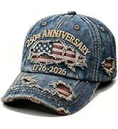 Bcefuho 250 Anniversary USA Hat 250th Anniversary USA Ripped Denim Cap America 250 Merchandise Ba...