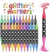 IOMDRWU 48 Colors Glitter Markers, 24 Pack Dual Tip Brush Pens for Doodle Writing, Art Crafts DIY...