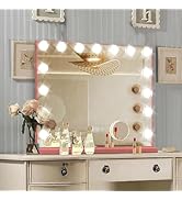 Ratsamee Pink Hollywood Vanity Mirror with Lights, 15 Replaceable Bulbs,3 Color Lights,Make Up Li...