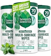 Seventh Generation Multi-Surface Wipes, 70 Count, Pack of 3, Garden Mint, Plant-Based Cleaning Wi...