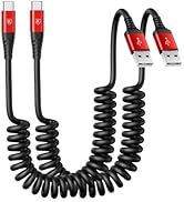 USB to USB C Cable Fast Charging 3ft, 2Pack Coiled USB C Charger Cable for Car, Android Auto USB ...