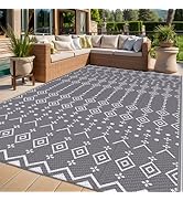 StepRite 5’ x 8’ Reversible Outdoor Rug, Waterproof Plastic Straw Rug, Patio Rug, Large Modern Ar...
