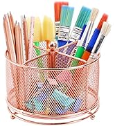 Frcctre Pen Holder Pencil Organizer, 360° Rotating Mesh Desk Organizer with 4 Compartments, Makeu...