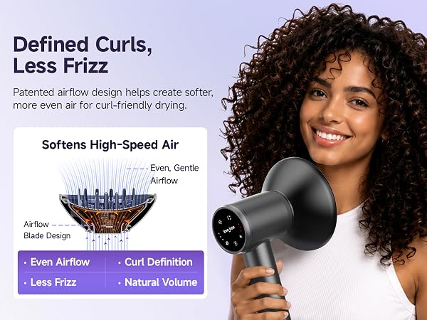 Hair dryer with diffuser for defined curls, volume, and less frizz