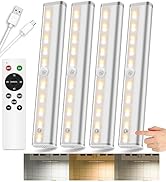 SZOKLED 20LED Under Cabinet Lights Remote Control, Dimmable Under Cabinet Lighting Wireless, Rech...