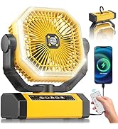 Orteen Rechargeable 9-Inch Portable Table Fan, 20000mAh Battery Powered Camping Fan with Auto Osc...