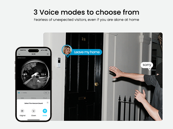 Protect your privacy with fun voice-changing effects—when home alone answering the door.