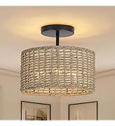 JIWUZHI Boho Light Fixtures Ceiling Mount,12.6" Rattan Ceiling Light Fxiture,3-Light Semi flush M...