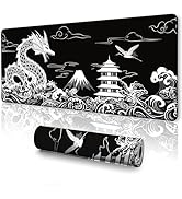 UJoowalk Japanese Dragon Large Gaming Mouse Pad, Black Mouse Pad Gaming 31.5 x 11.8 in, Large Des...