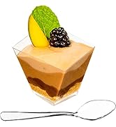 DLux 100 x 2 oz Mini Dessert Cups with Spoons, Asymmetrical - Clear Plastic Parfait Appetizer Cup...