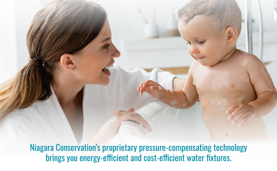 People enjoying water-conserving Niagara Conservation kitchen and bathroom water fixtures