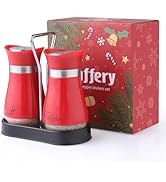 Lonffery Salt and Pepper Shakers Set, Stainless Steel Salt Containers with Holder for Gifts, Kitc...