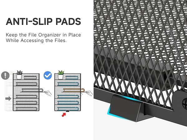 Each folder organizer is equipped with anti-slip pads to prevent movement.