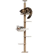 KinoTail Floor to Ceiling Cat Tree for Large Cats, 76-108in Height Adjustable 5-Tier Wood Cat Tow...