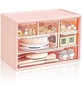 Mini Desk Storage Organizer with 6 Drawers, FODIENS Stackable Desktop Craft Drawer Cabinet, Clear...